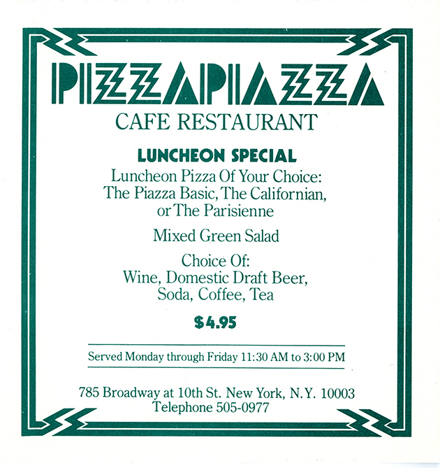 Pizza Piazza lunch menu